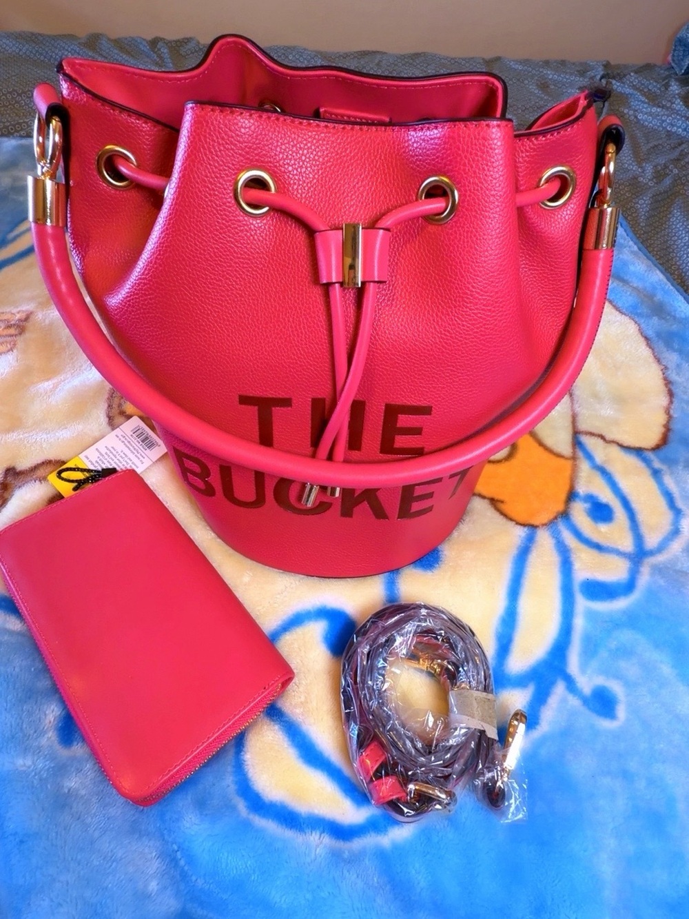 Hot Pink 'The Bucket' Drawstring Bucket Bag with Wallet - Picture 2 of 4